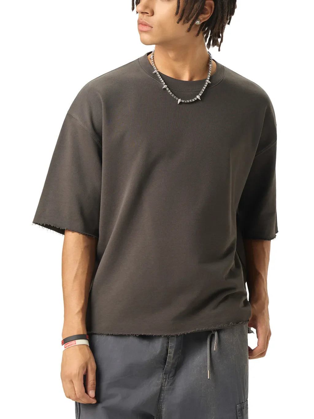 Boxy Half-Sleeve Raw-Edge T-Shirt