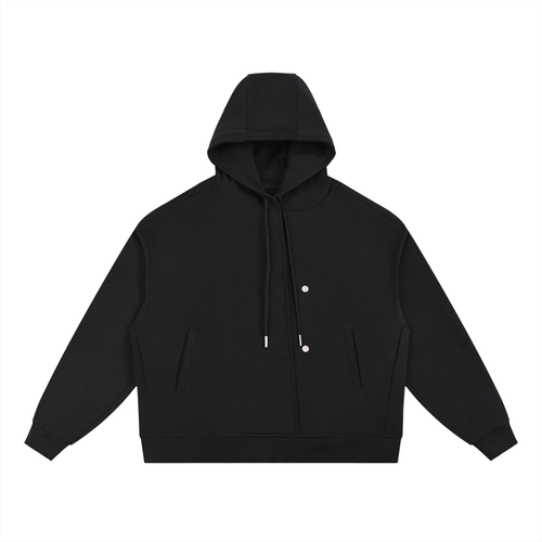 Boxy Button Placket Hoodie