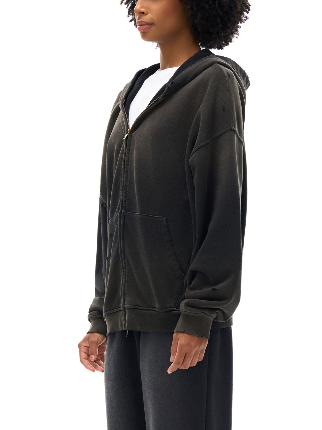 Hand-Frayed Sunfade Zip Hoodie
