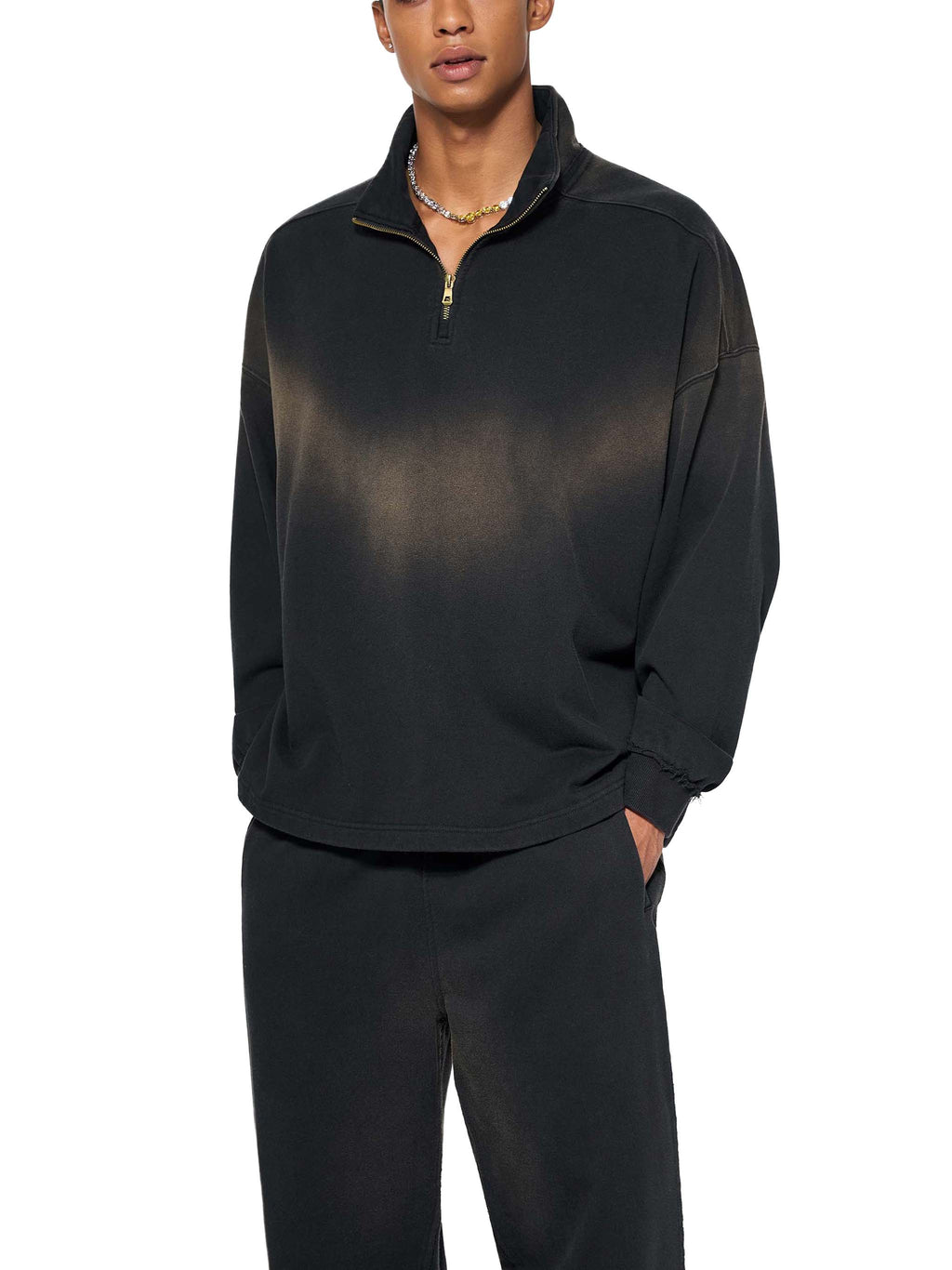 Sun Fade Raw Edge Quarter-Zip Sweatshirt